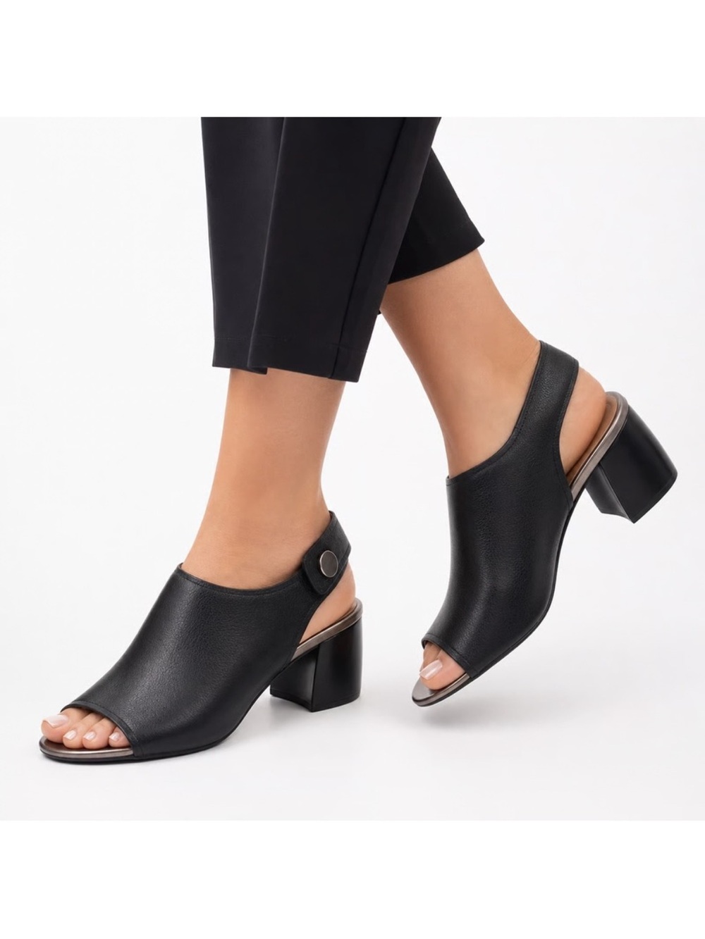 Vionic Valencia Black Leather Heel Sandal 8.5